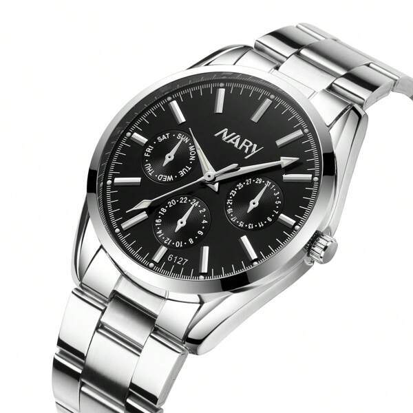 腕時計 メンズ クォーツ ビジネス カジュアル腕時計 クオーツムーブメント ステンレス製ベルト 三つ目表示 自宅やビジネスミーティ_画像4