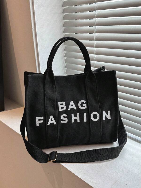 レディース バッグ トートバッグ 女性用キャンバストートバッグ、レタープリントハンドバッグ、ショッピングに適したトレンディなショル_画像1
