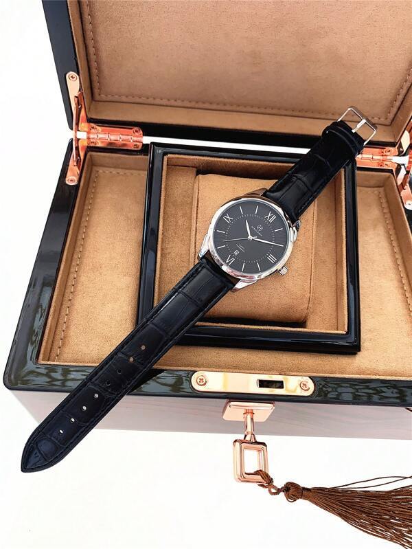 腕時計 レディース クォーツ 1個 男性用腕時計 カジュアル クオーツ時計 自動巻き、シルバーステンレス製ケース、ブラックレザース_画像7