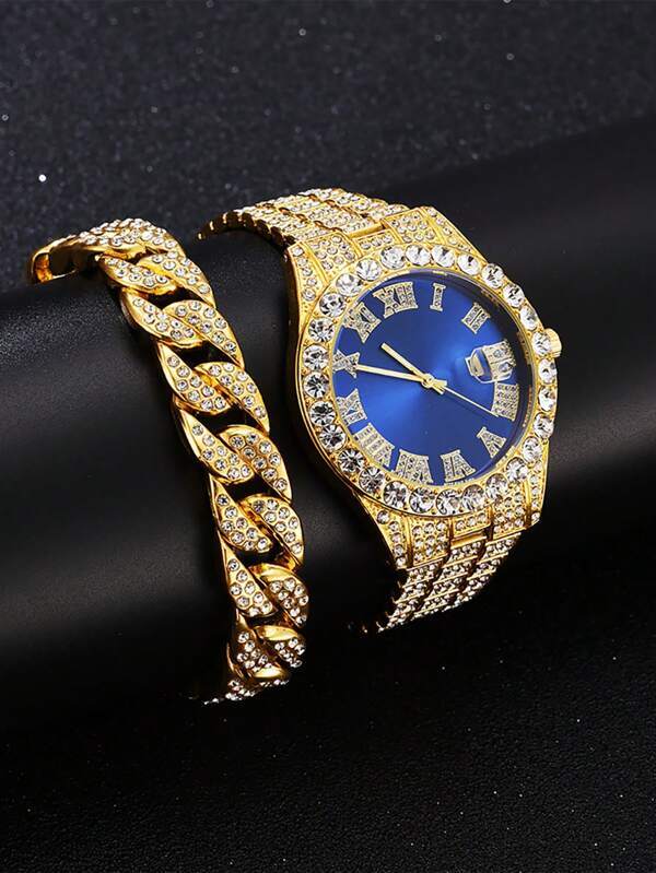 腕時計 レディース セット アイスアウト 時計 男女兼用2個セット、贅沢な人工ダイヤモンドの男女兼用腕時計、クオーツ式の男女兼用腕_画像5