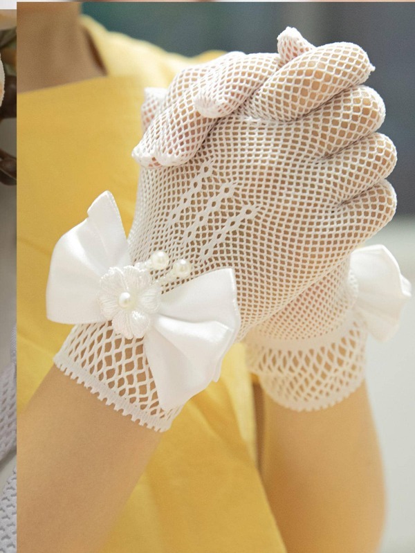 レディース アクセサリー 手袋 結婚式のパーティーのための 1 ペアの女性の弓 & 花の装飾ファッショナブルな手袋_画像6