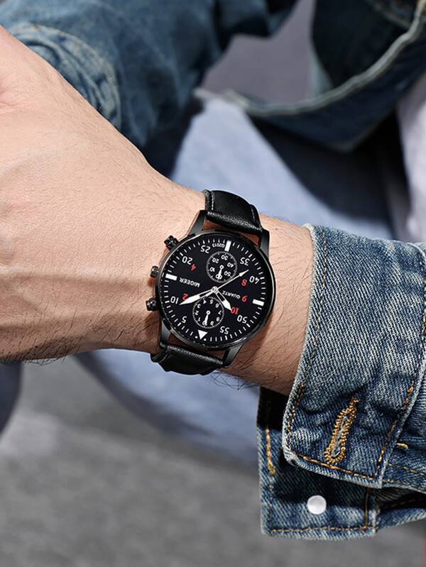 腕時計 メンズ クォーツ 1個 ブラック ポリウレタンストラップ ビジネス ラウンド , 日常の装飾用 ダイヤルクォーツウォッチ_画像2