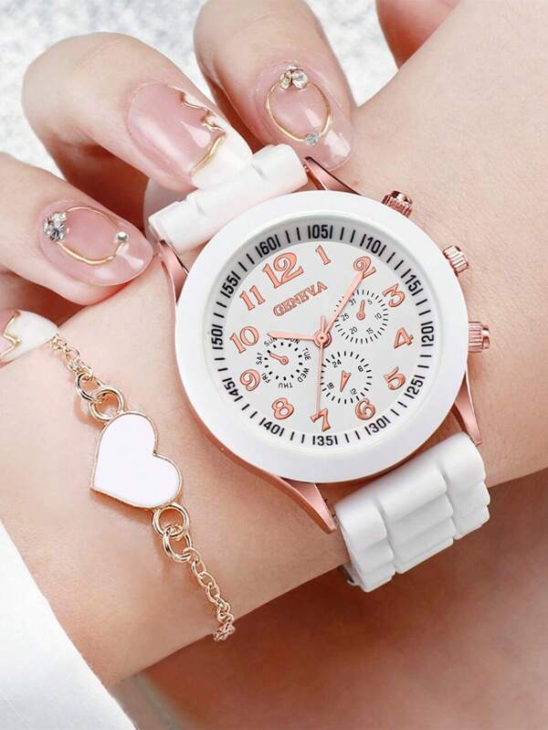 腕時計 レディース セット 女性用シリコン時計 3眼 デジタル文字盤+ブレスレット 4個セット_画像4
