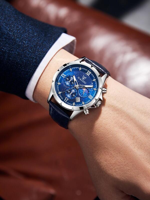 腕時計 レディース クォーツ 1個 男性 ブルー ポリウレタン ストラップ ファッショナブル クロノグラフ 丸い , 日常の装飾_画像4