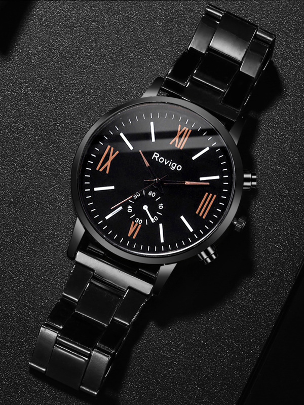 腕時計 レディース セット 2ピース/セットファッションビジネス紳士ラウンドメンズブラックスチールバンドクォーツ時計 + ファッシ_画像2