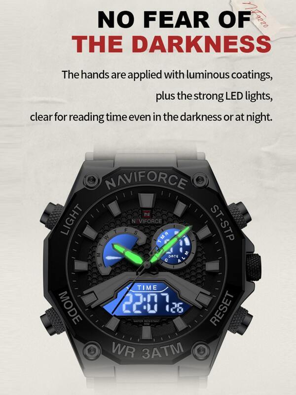 腕時計 メンズ デジタル ナビフォース 腕時計 メンズ ストラップ デュアルディスプレイ ブラック&シルバー ルミナス機能_画像5