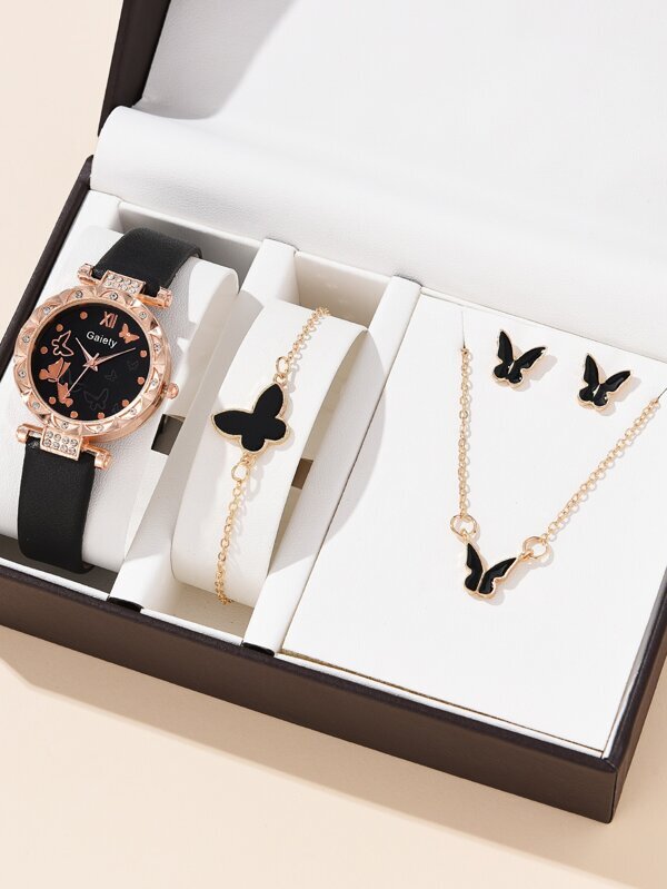腕時計 レディース セット 女性用腕時計 ラインストーン装飾 クオーツウォッチ ＆ ブレスレット、ネックレス、ピアスが1セットにな_画像5
