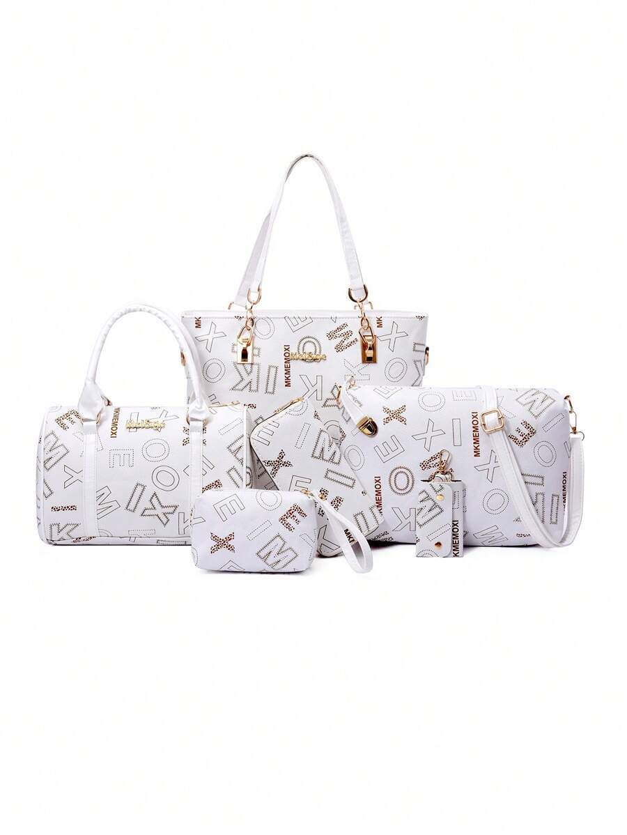 レディース バッグ セット 6個 ファッションバッグ ジオメトリックパターン 財布セット、大容量トートバッグ＆ハンドバッグ＆ショル_画像2