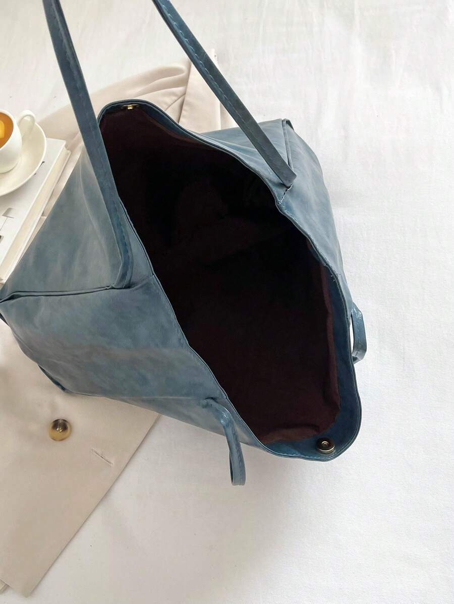レディース バッグ トートバッグ 2023年新作 韓国バッグ リトロデザイン 化粧ポーチ付き ワントーン ハンドバッグ 大容量_画像5