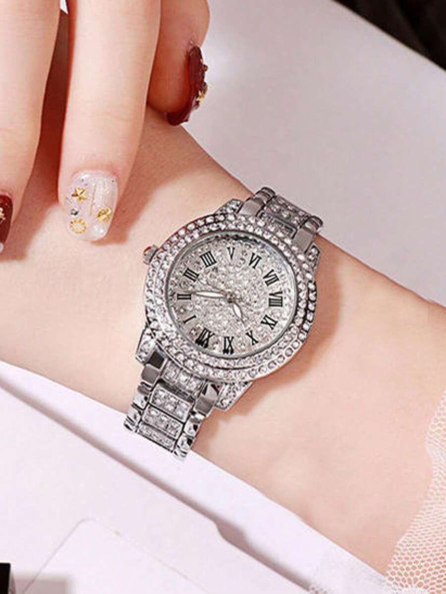 腕時計 レディース セット レディース腕時計セット6個、女性用合金ラインストーン&クオーツ腕時計装飾セット、ブレスレット、ネックレ_画像4