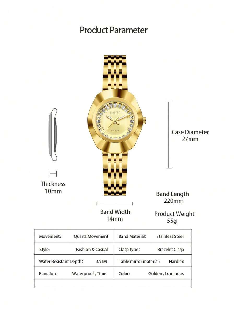 腕時計 レディース クォーツ 1個 女性用ゴールデンファッション防水ウォッチ_画像2