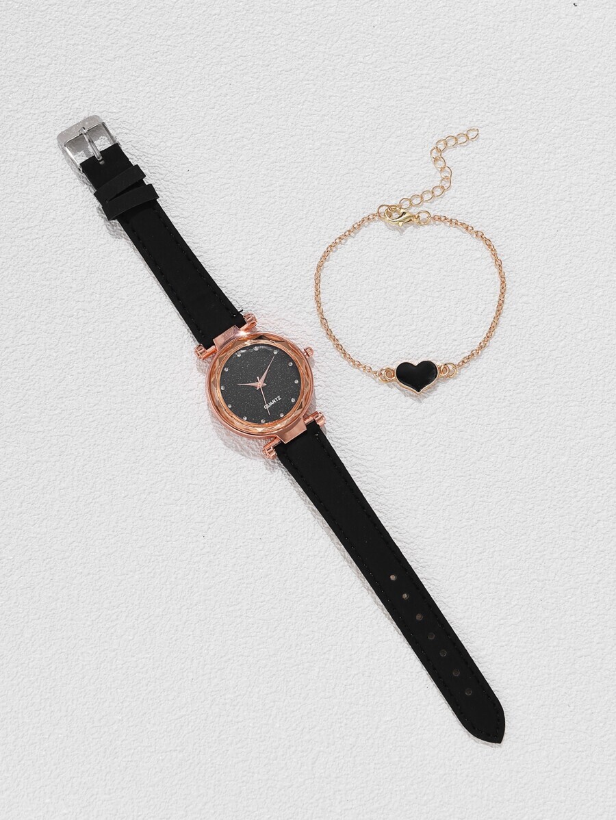 腕時計 レディース セット ラインストーン装飾 クオーツ腕時計 丸型針 & ブレスレット1個、ホリデーに最適_画像4