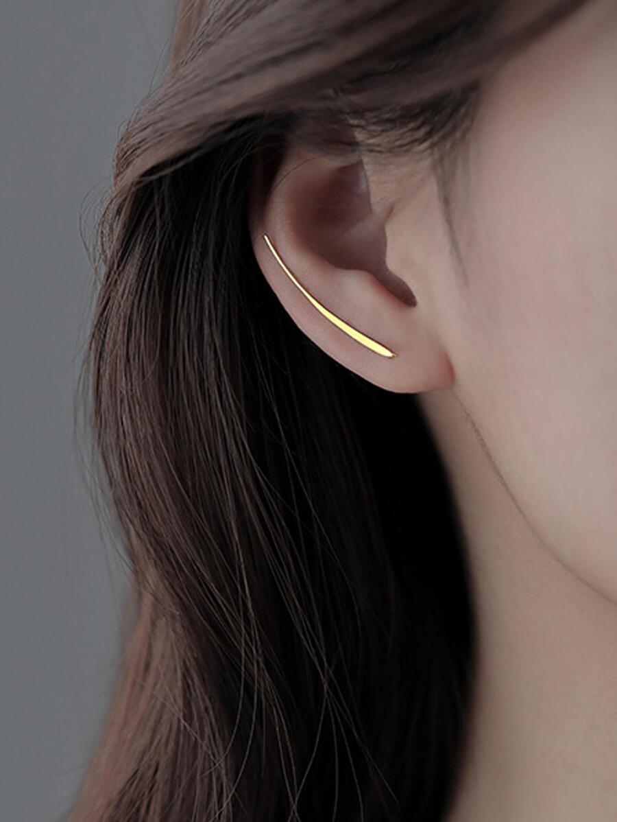  lady's jewelry earrings stud earrings simple . cool .925 sterling silver Gold character type line earrings. pe