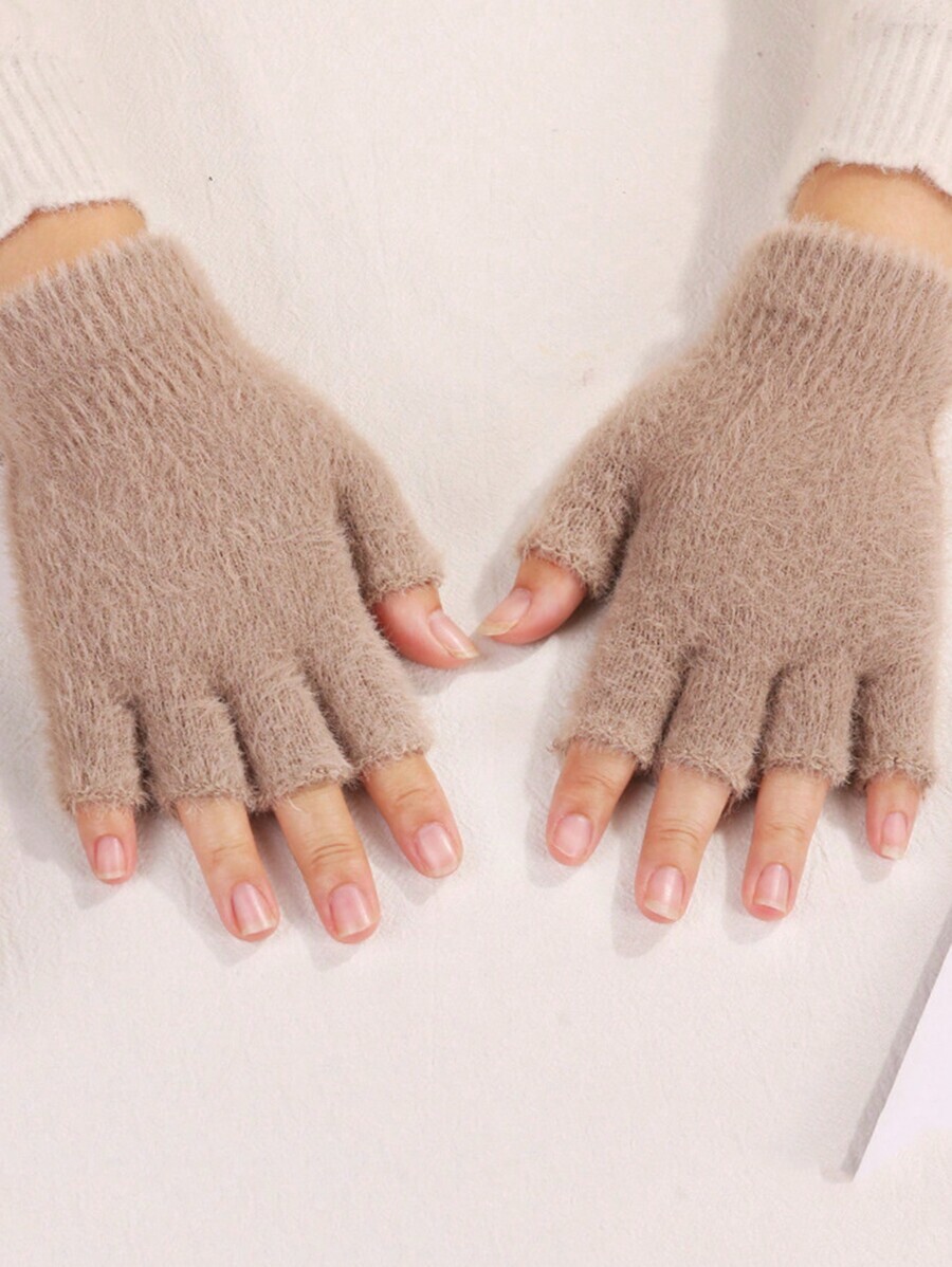 レディース アクセサリー 手袋 1 ペアの女性のファッショナブルなぬいぐるみハーフフィンガー グローブは厚くて暖かい抗寒さタッチ_画像4