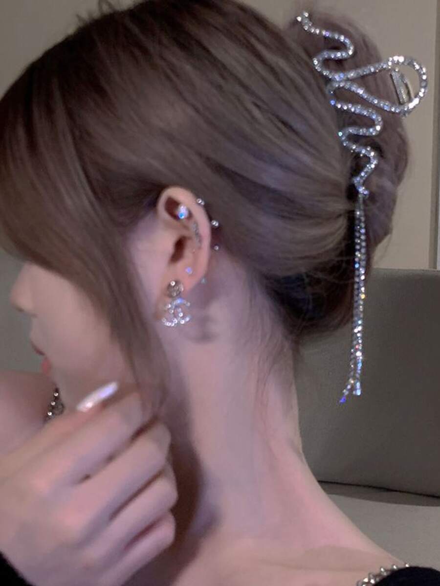 レディース アクセサリー ヘアアクセサリー 多目的 スタイリッシュなラインストーン ウェーブ フリンジ ヘアクロウクリップ パーテ_画像3