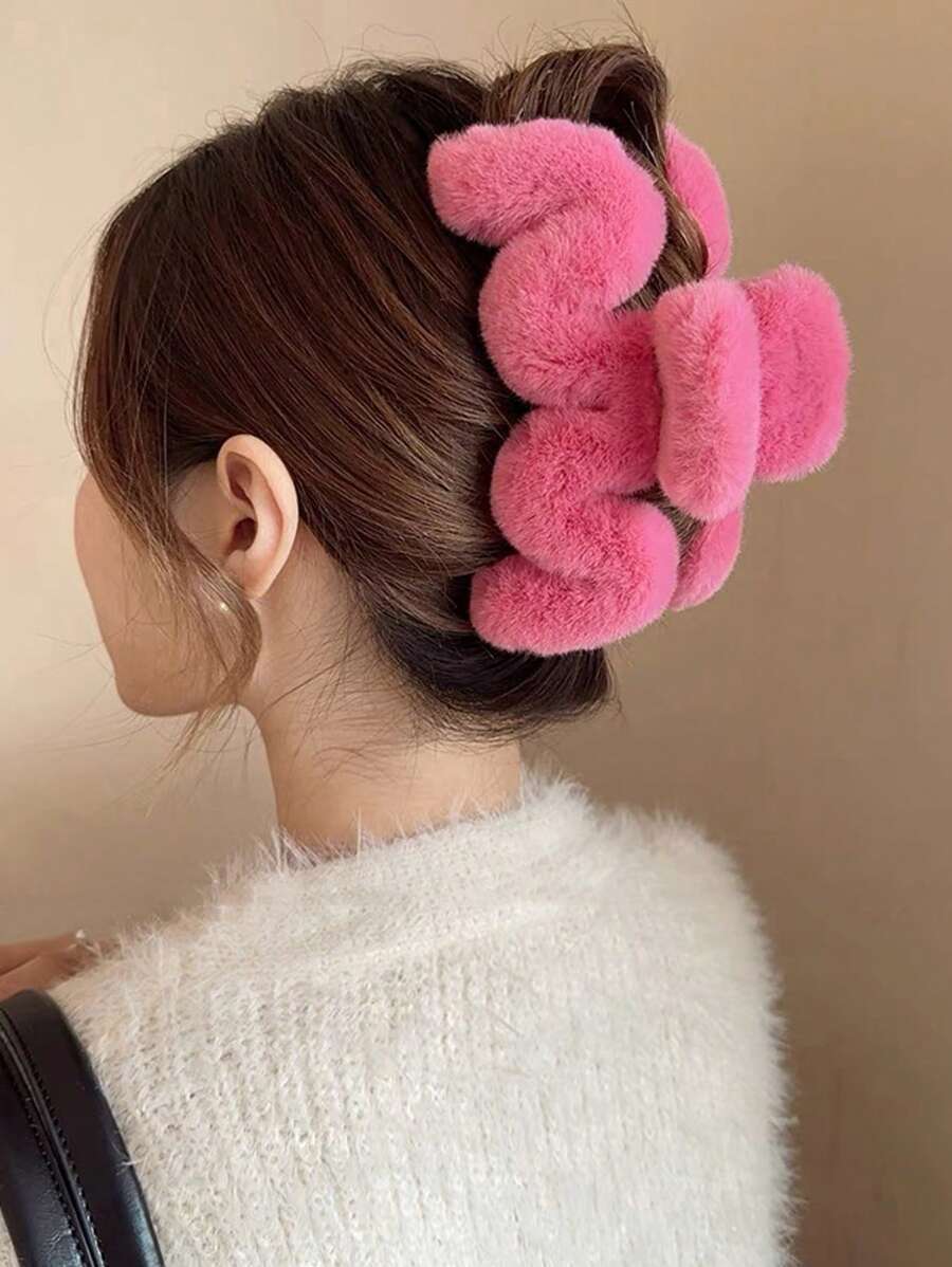 レディース アクセサリー ヘアアクセサリー ソリッドカラーの起毛ヘアクローピン、秋冬用、可愛い、1個入り_画像4