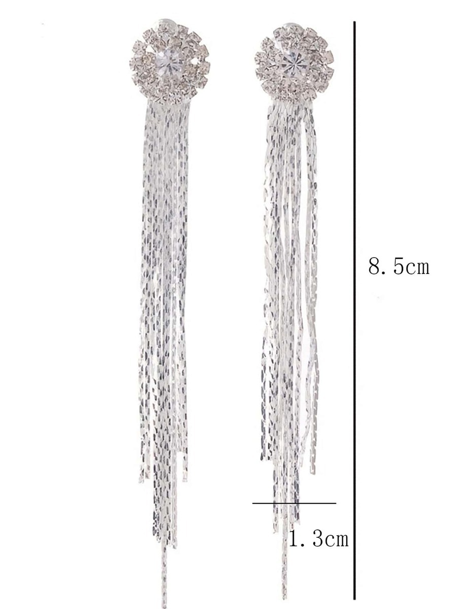 レディース ジュエリー ピアス ダングルイヤリング ラインストーンの装飾金属タッセルドロップピアスロング誇張されたラインストーンタ_画像2