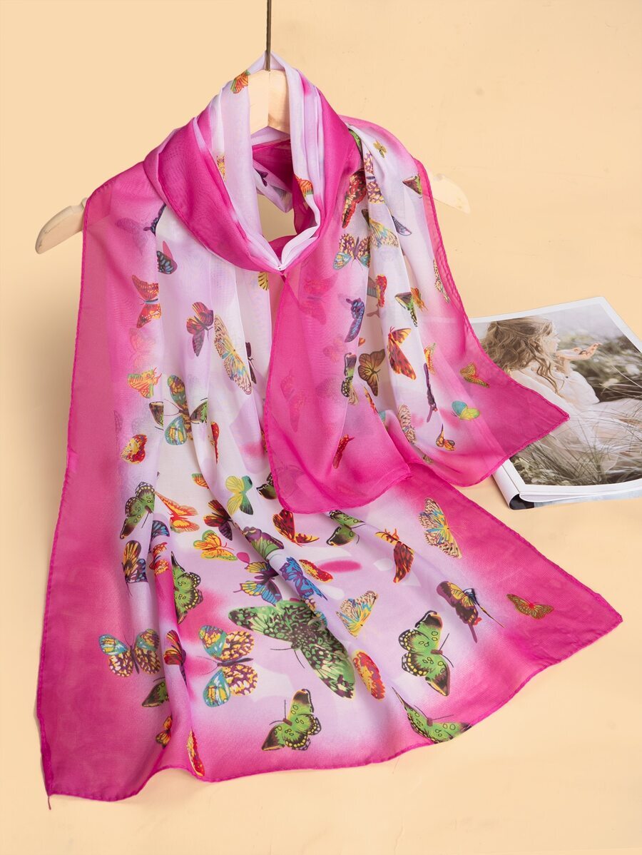 レディース アクセサリー スカーフorアクセサリー 女性用軽量シフォン蝶模様プリントスカーフ1枚、日焼け対策と装飾のためのシルクス_画像1