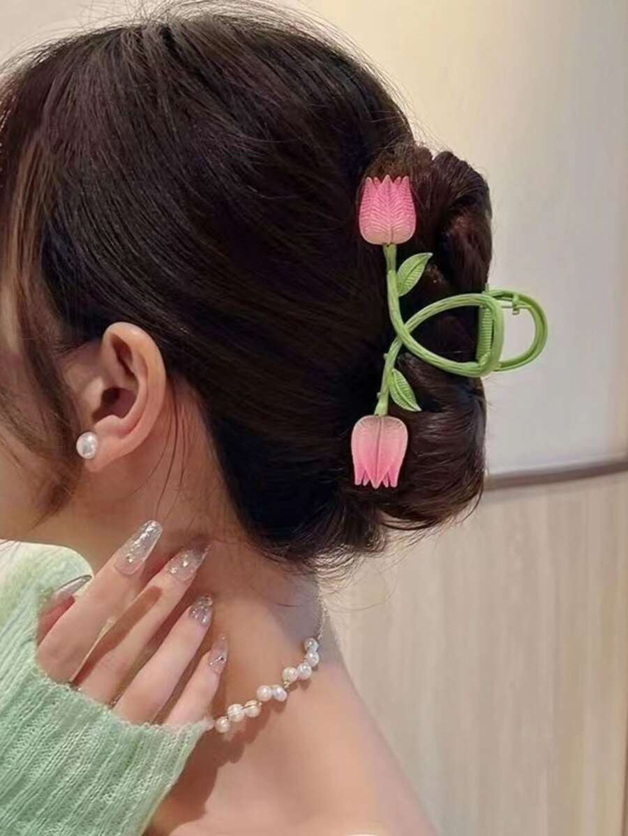 レディース アクセサリー ヘアアクセサリー トレンド感あるサンフラワー&チューリップフラワー仕様 ヘアクリップ 女性用2個セット_画像4