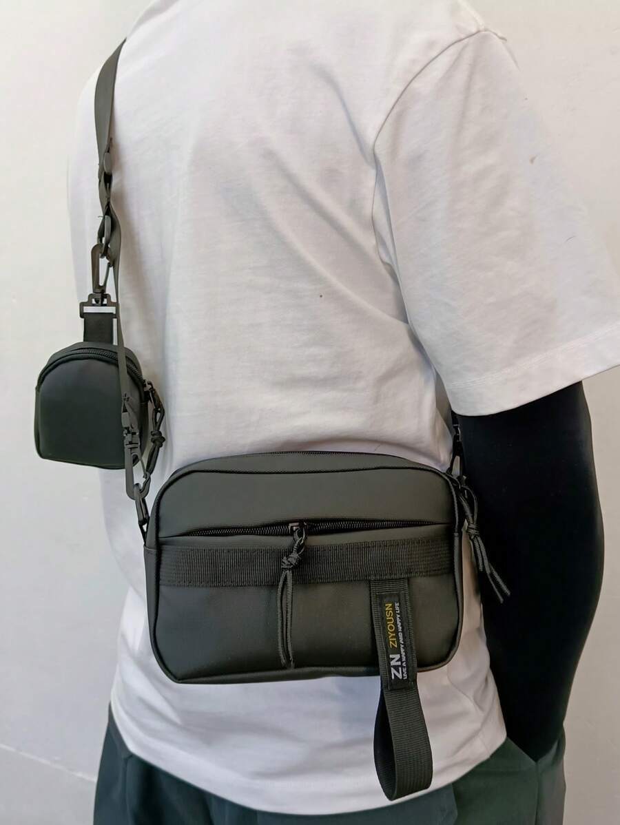 メンズ バッグ ショルダーパック マルチ機能 ソリッドカラー バッグ、コインケース付き、カジュアルな肩掛け、スリングバッグ、クロス_画像1