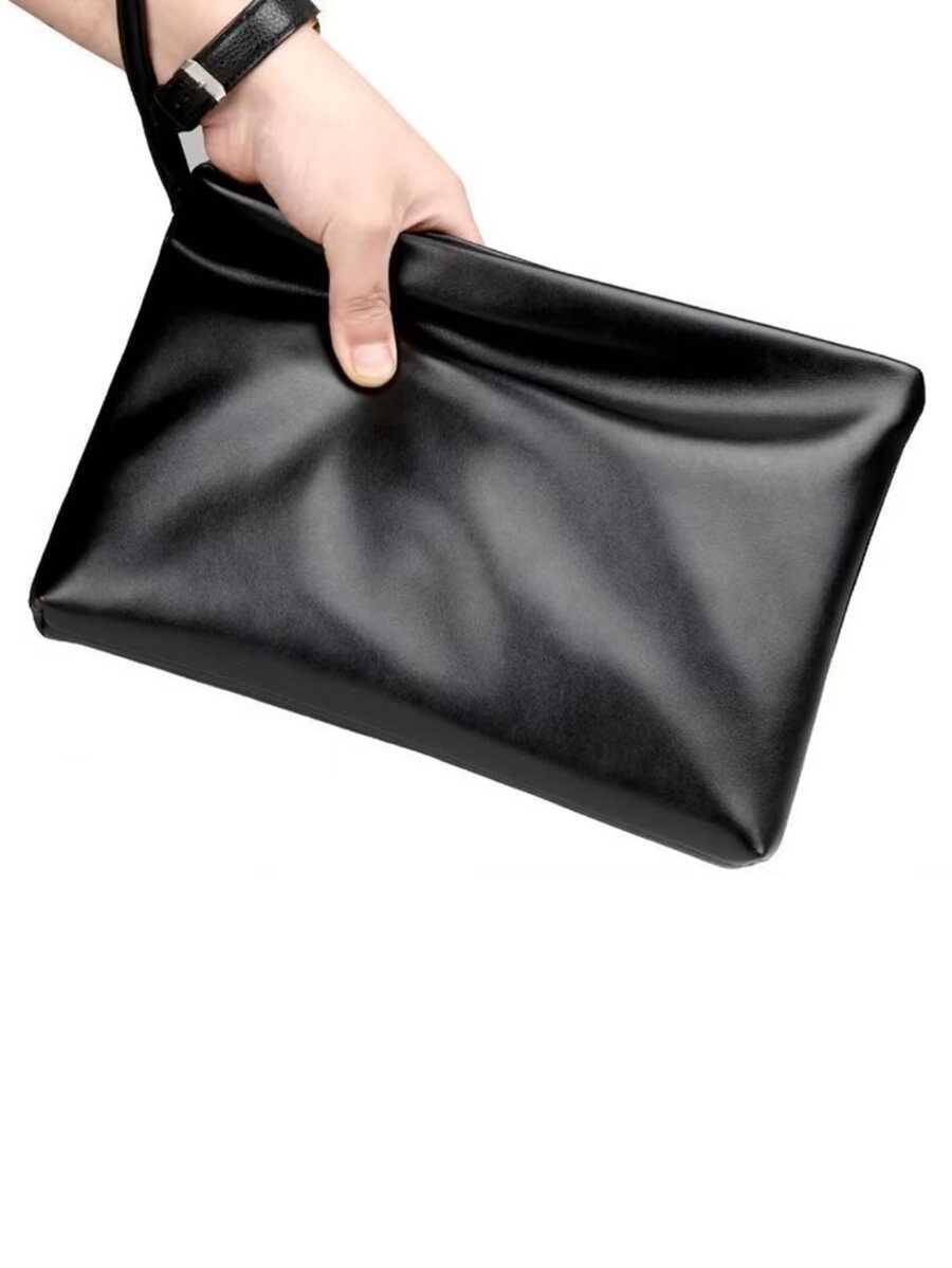 メンズ バッグ ハンドバッグ 新しいメンズ用柔らかいレザークラッチバッグ、大容量のビジネス＆カジュアルなエンベロープバッグ、ブラッ_画像4