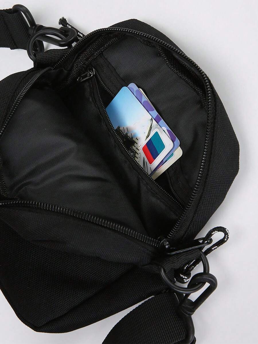 メンズ バッグ ショルダーパック カジュアルでシンプルな無地のフロントとリアのジッパーポケットが付いたオックスフォードクロス素材の_画像3