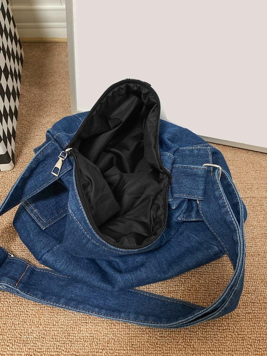 メンズ バッグ ショルダーパック カジュアルで軽量のデニム製 メンズクロスボディバッグ、スリングバッグ、ショルダーバッグ。バックト_画像2