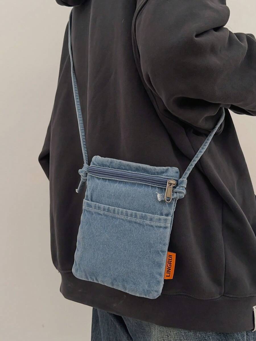 メンズ バッグ ショルダーパック 男女兼用のミニ単色デニム携帯電話バッグ、ポータブルシングルショルダークロスボディバッグ、仕事、買_画像1