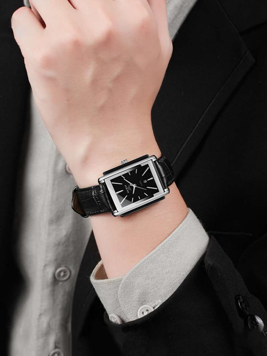 腕時計 メンズ クォーツ 男性用 腕時計 革ベルト 柄長方形 普段使いに適したデザイン_画像4
