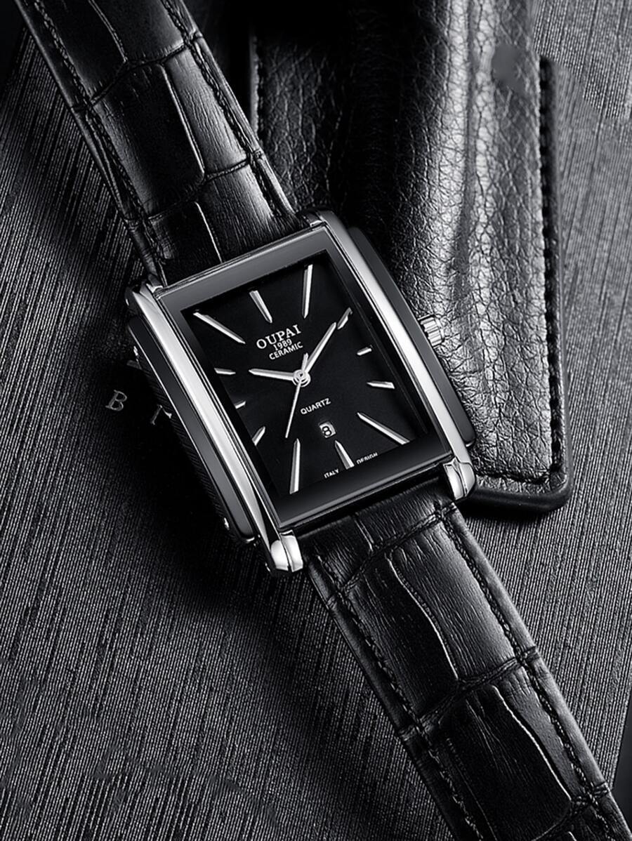 腕時計 メンズ クォーツ 男性用 腕時計 革ベルト 柄長方形 普段使いに適したデザイン_画像3