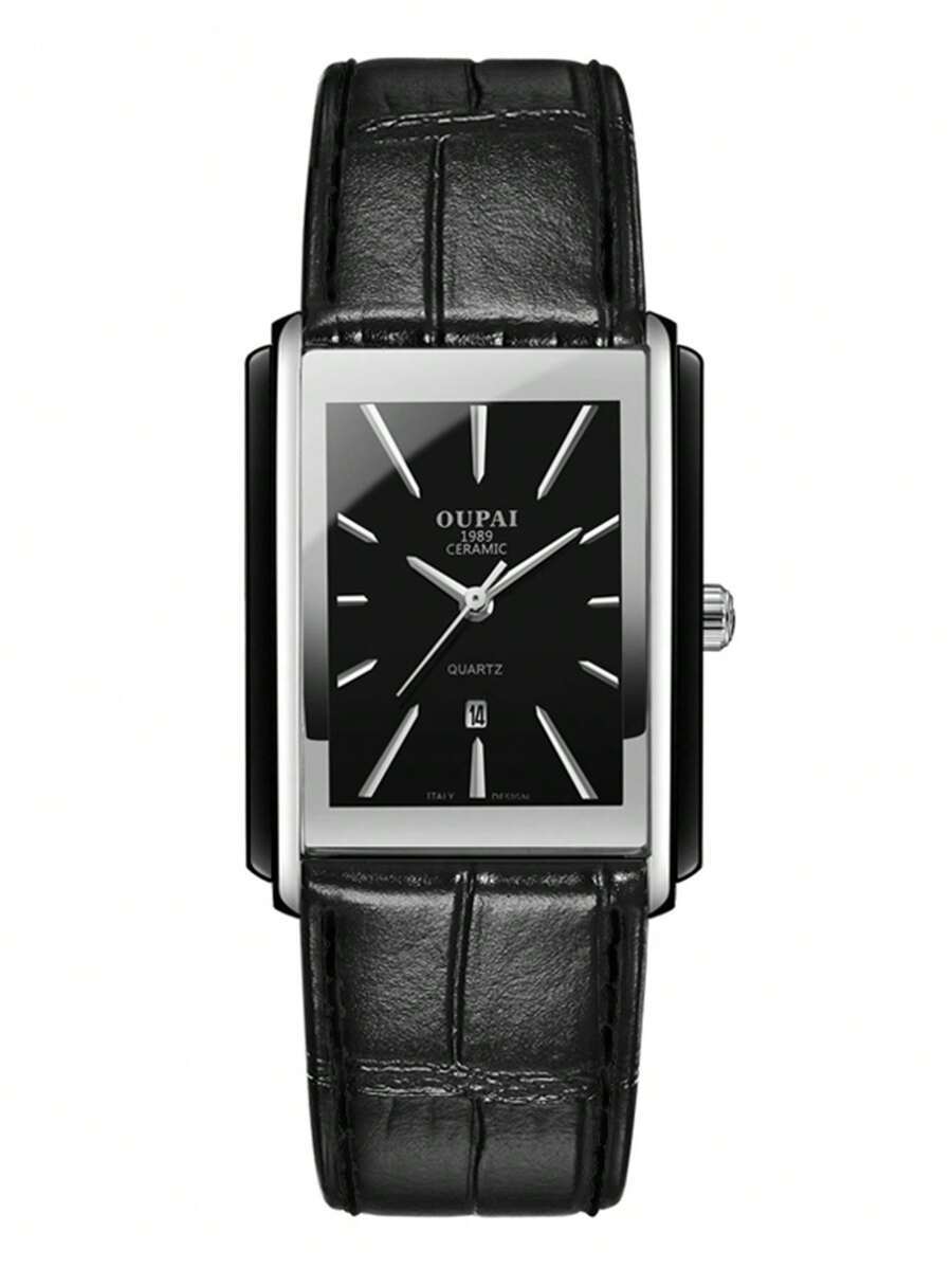 腕時計 メンズ クォーツ 男性用 腕時計 革ベルト 柄長方形 普段使いに適したデザイン_画像2
