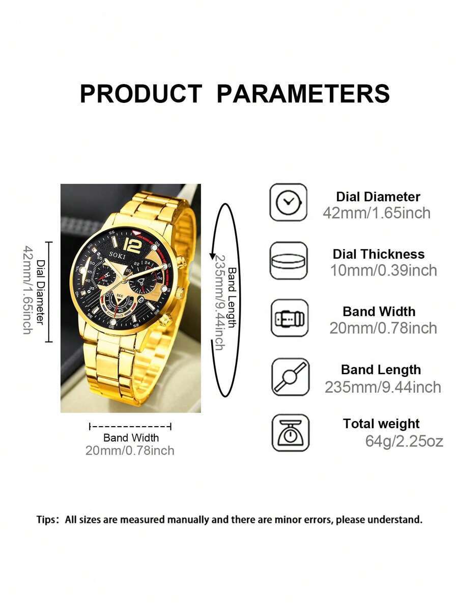 腕時計 メンズ クォーツ メンズ腕時計1本、メンズ用ステンレス製ラウンドゴールドウォッチ、クオーツムーブメント、父の日ギフトに最適_画像2