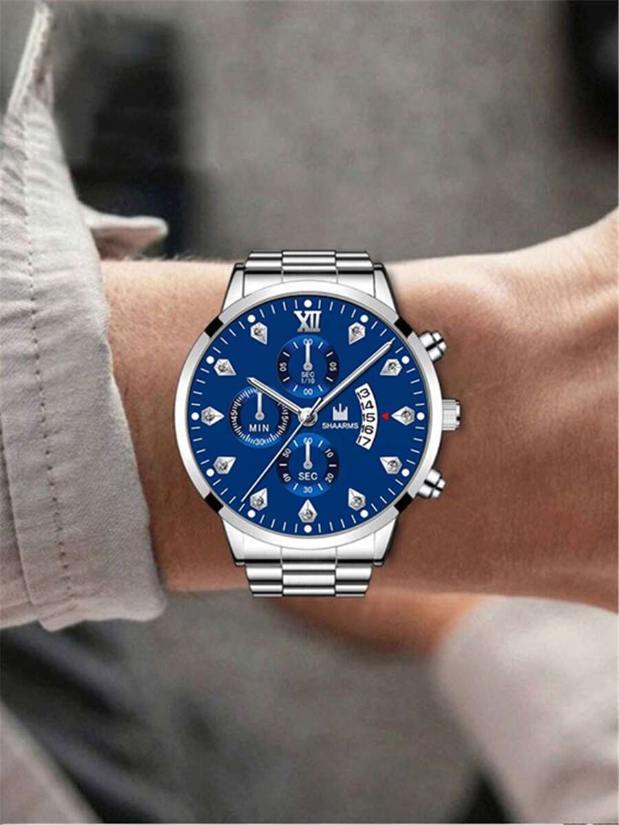 腕時計 メンズ クォーツ 男性用腕時計 ラウンド形 矢印付き デイト クオーツ時計_画像1