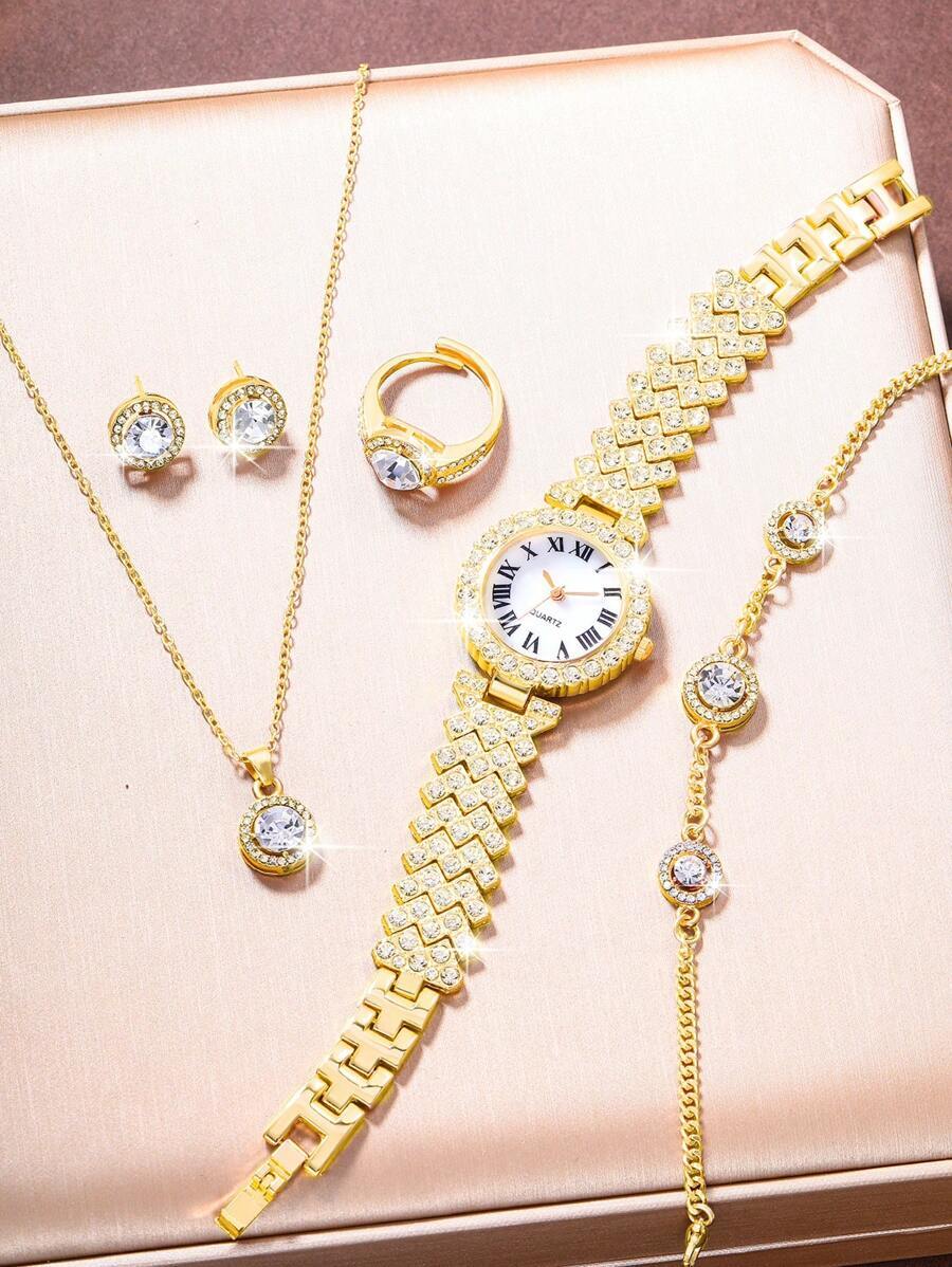 腕時計 レディース セット 女性用時計セット 6個セット、女性用 ゴールドメッキ ラインストーン付クオーツ時計、宝石のジュエリーセ_画像4