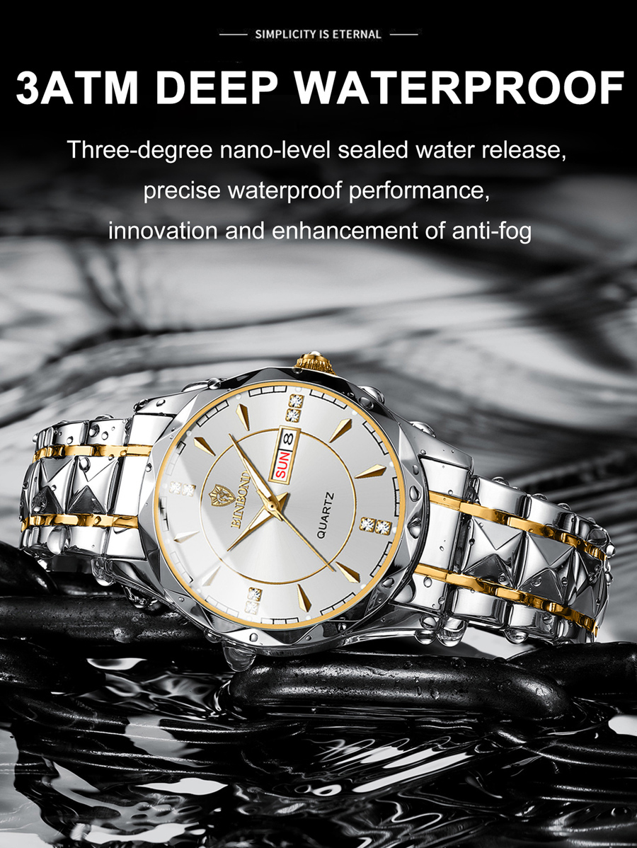 腕時計 メンズ クォーツ メンズ腕時計 1個 豪華防水蓄光週表示ステンレススチールクオーツウォッチ、デート用_画像3