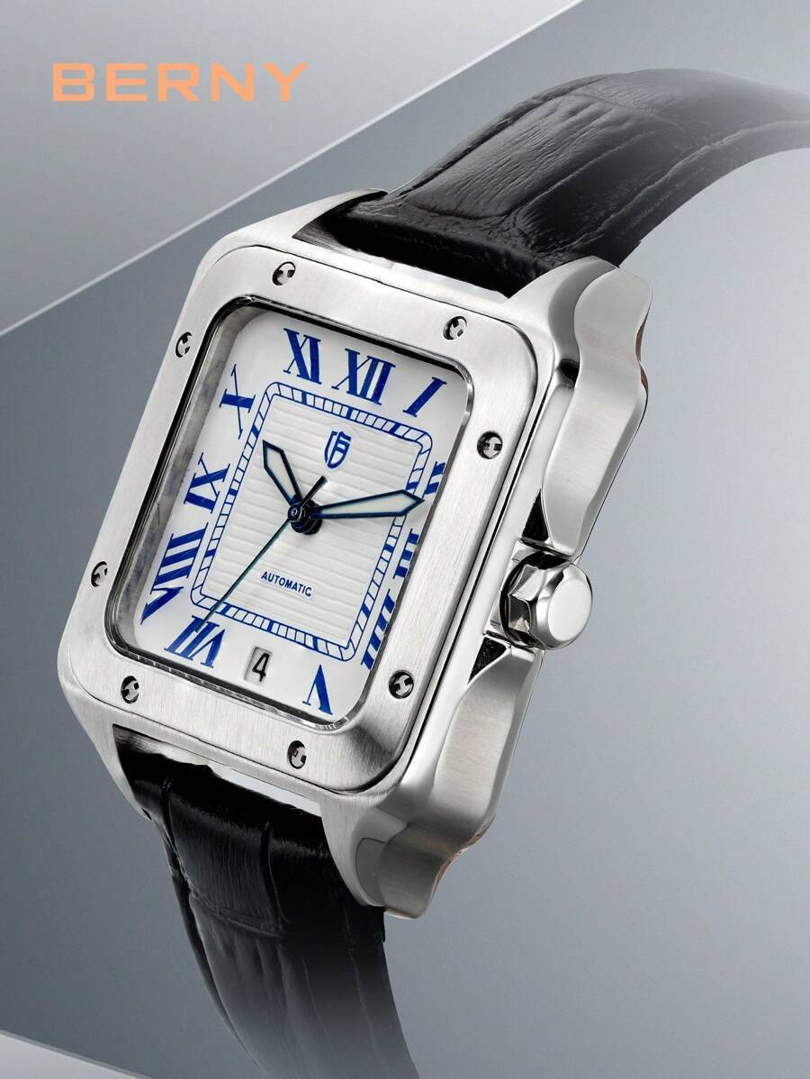 腕時計 メンズ 機械式 メンズジェヌインレザーストラップビジネス機械式時計、スーパールミナスポインター、コーティングガラス窓、日付_画像3