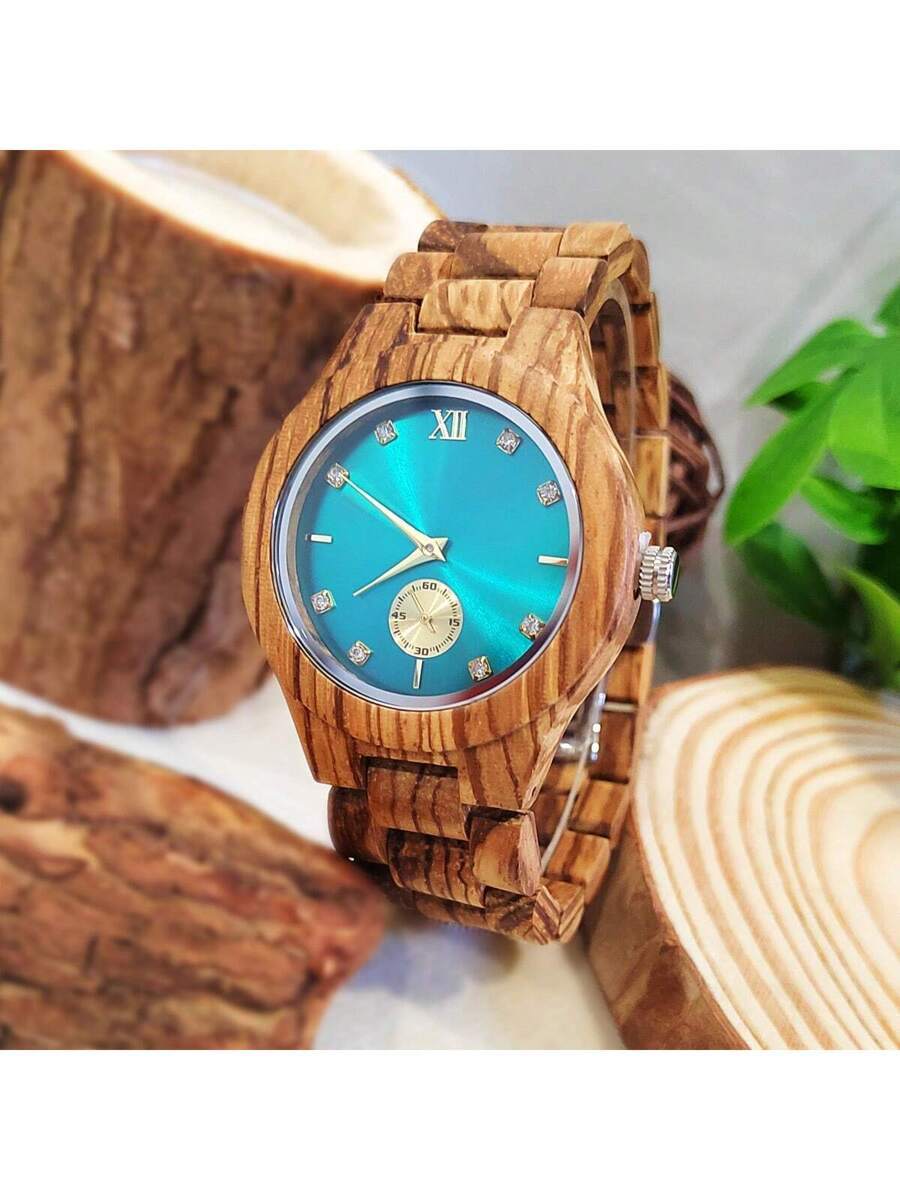 腕時計 レディース クォーツ 天然木の腕時計 シンプルな時計 女性向け ダイヤモンド風デザイン クオーツ式_画像1