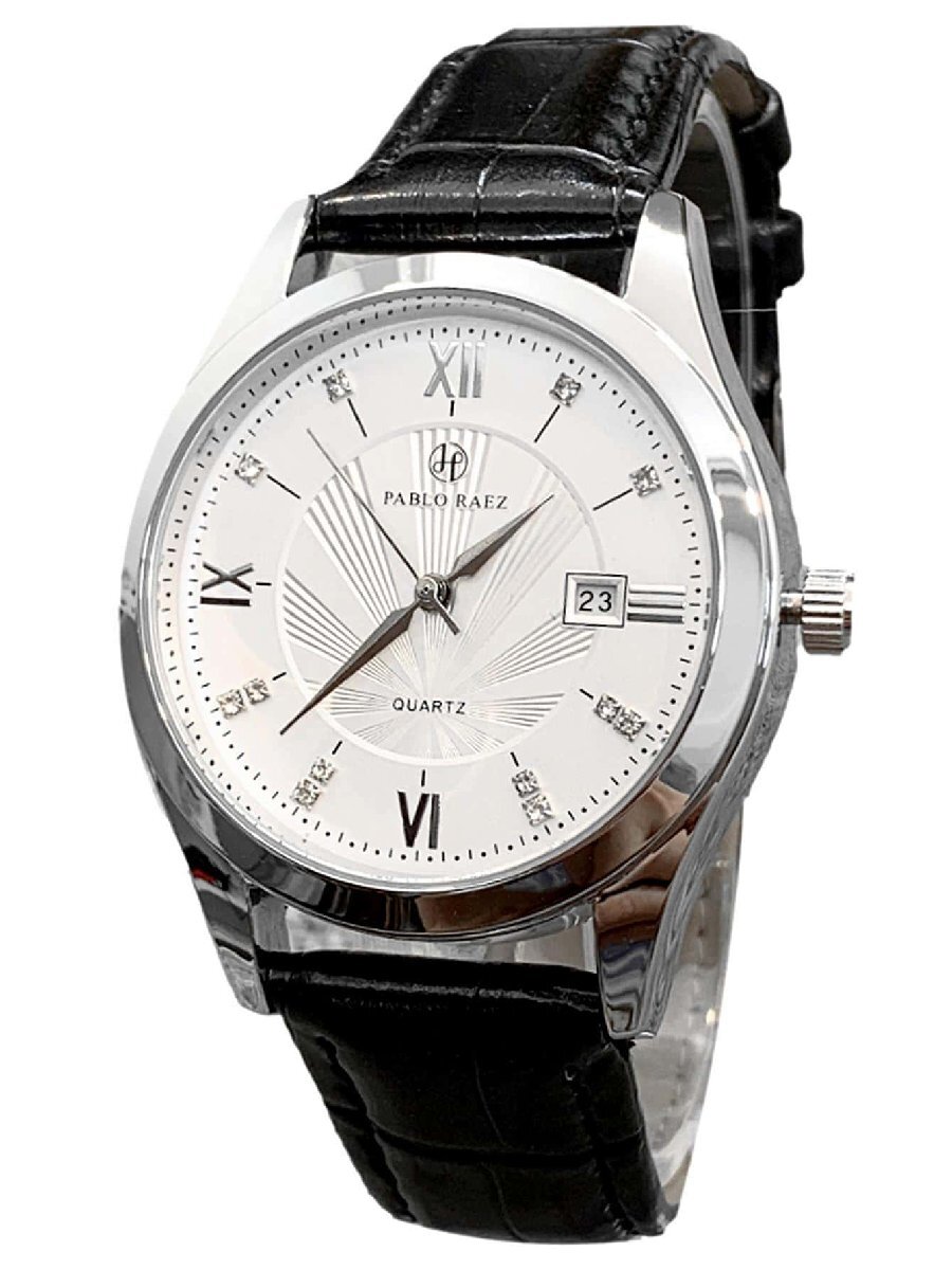 腕時計 レディース クォーツ 1本 の腕時計 シンプルな シルバー ステンレススチールのデザインで、ブラックの本革ストラップにロー_画像2