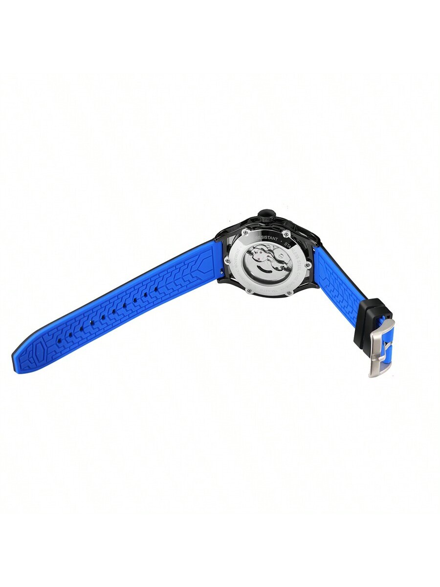 腕時計 メンズ 機械式 メンズスポーツトレンド シリコンストラップ ブルーとブラックの大型ダイヤル 自動機械式時計1本_画像2