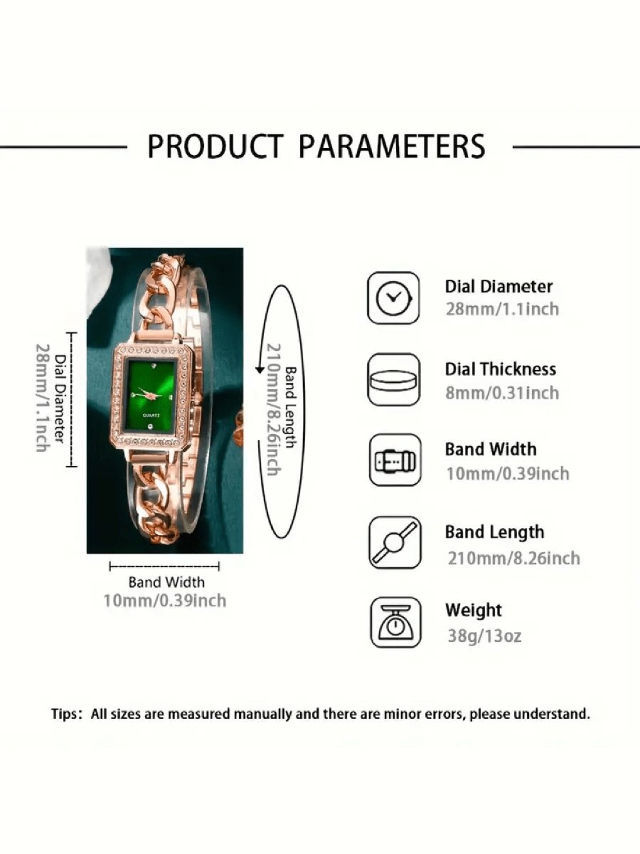 腕時計 レディース セット レディースブレスレットウォッチセット、中空の正方形のビジネススタイルのクオーツウォッチの組み合わせ_画像1