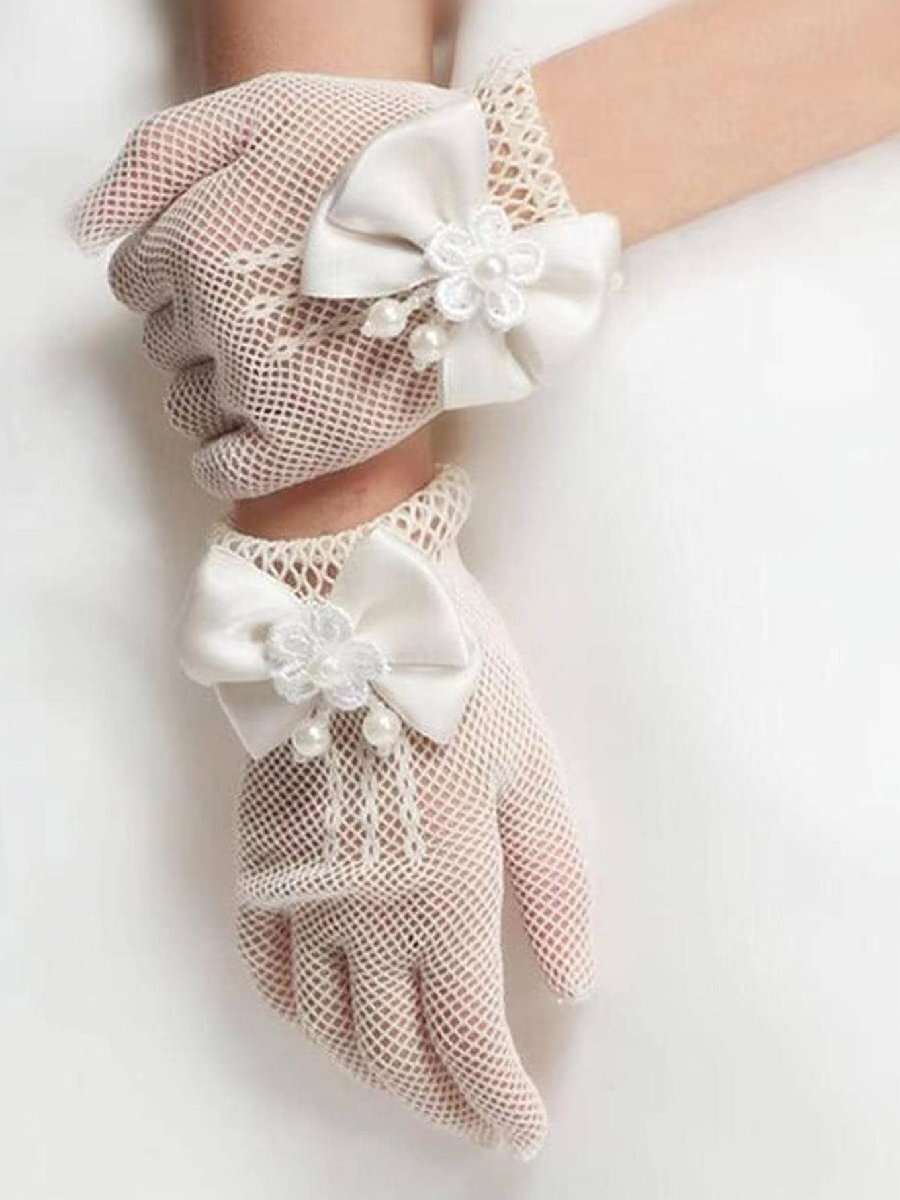 レディース アクセサリー 手袋 結婚式のパーティーのための 1 ペアの女性の弓 & 花の装飾ファッショナブルな手袋_画像3