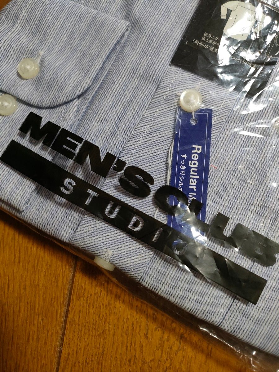 【MEN'S CLUB STUDIO】形態安定 長袖ワイシャツ M-84 ボタンダウン　ストライプ　バックダーツで後身スッキリ