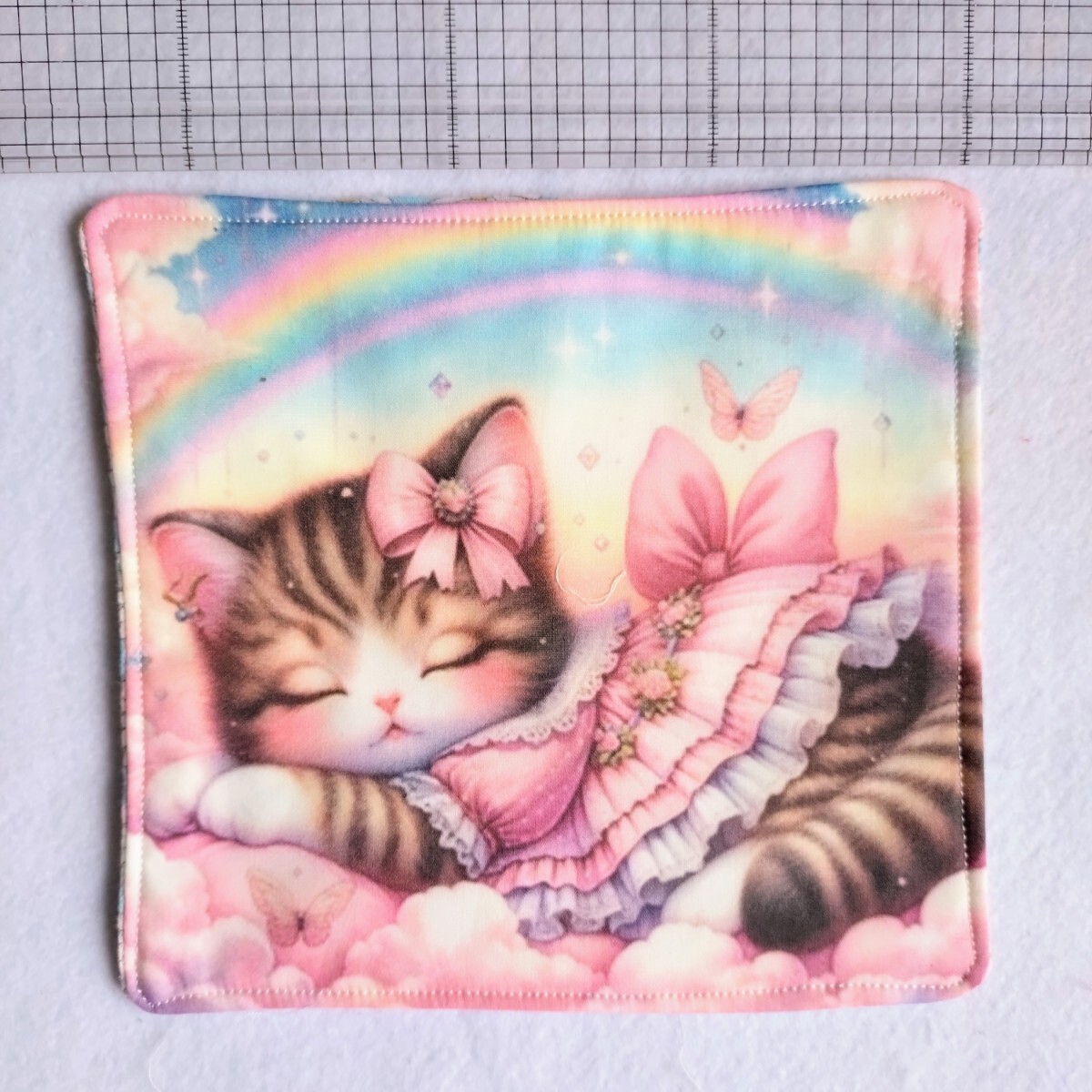 handmade// pretty ... cat Chan panel × Margaret pattern gauze //6 -ply gauze handkerchie 