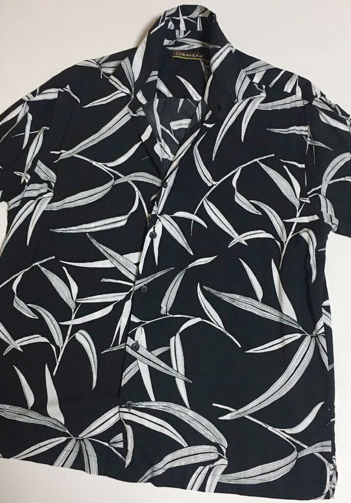 CUBAVERA リーフ 柄 アロハ シャツ XL BLACK キューバベラ vintage キューバシャツ ヴィンテージ shirt Aloha ハワイ 半袖 総柄 _画像2