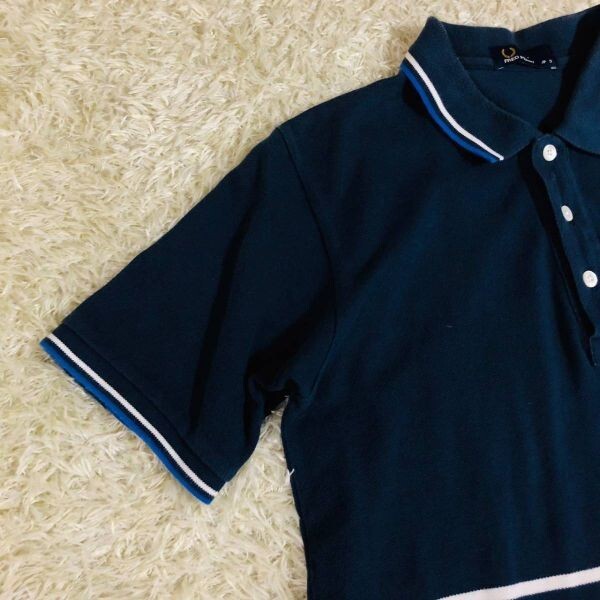 フレッドペリー　Fred Perry　ポロシャツ　半袖　ネイビー　S　コットン　綿　ボーダー　カットソー　ワンポイント　レディース_画像2