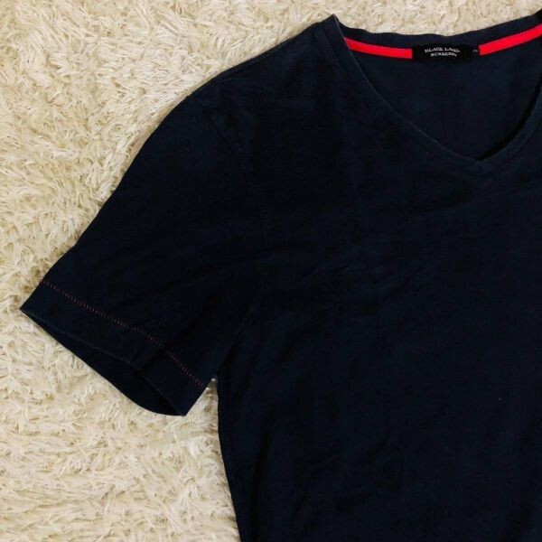 バーバリーブラックレーベル　BURBERRY BLACK LABEL　Tシャツ　ブラック　M　コットン　綿　カットソー　Vネック　ホースロゴ　K　メンズ_画像2