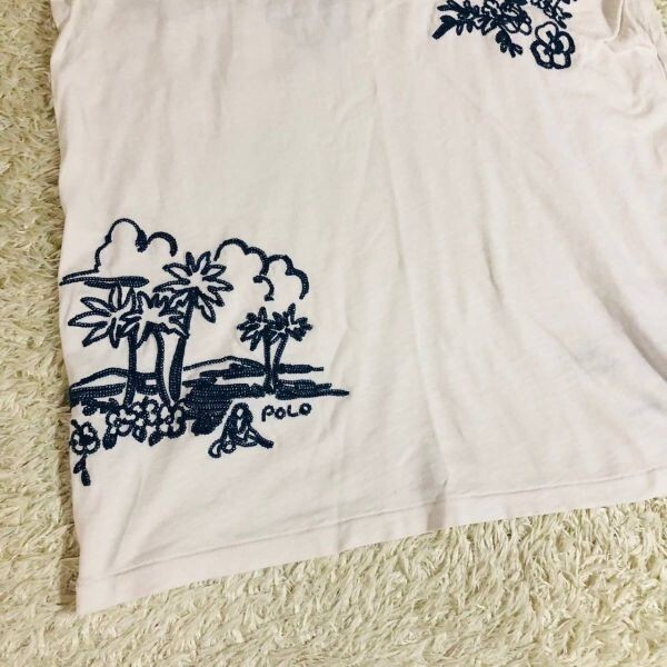 ポロラルフローレン　POLO RALPH LAUREN　Tシャツ　半袖　ホワイト　白　L　コットン　綿　カットソー　HAWAII ハワイアン　刺繍柄　メンズ_画像5