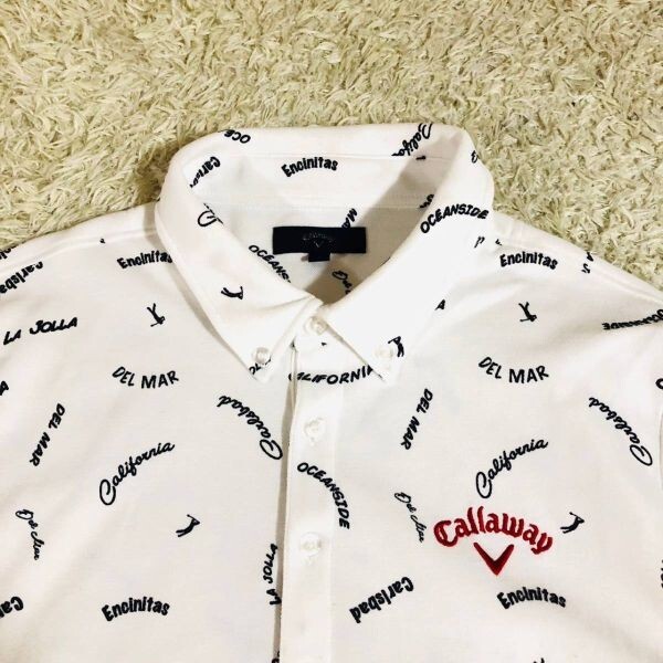 キャラウェイ　Callaway　ポロシャツ　半袖　ホワイト　白　L　ストレッチ　カットソー　ワンポイントロゴ　ゴルフ柄　春夏　メンズ_画像4