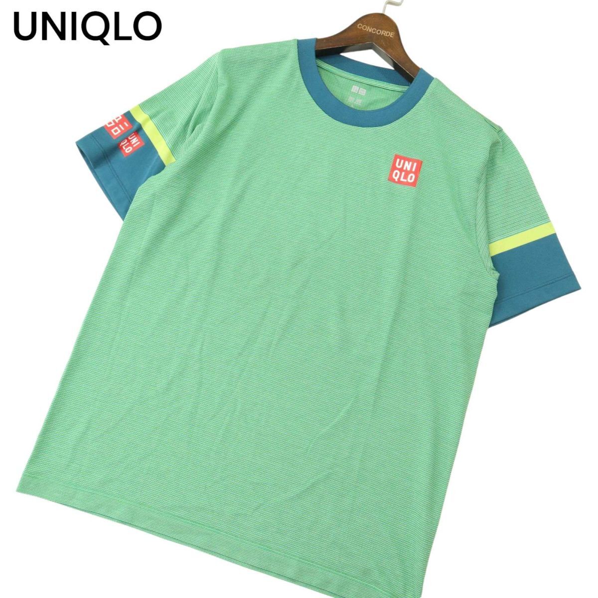 UNIQLO ユニクロ 春夏 【錦織圭 2021モデル】 NKドライEX ストレッチ ボーダー 半袖 Tシャツ Sz.L　メンズ テニス　A4T04498_4#A_画像1