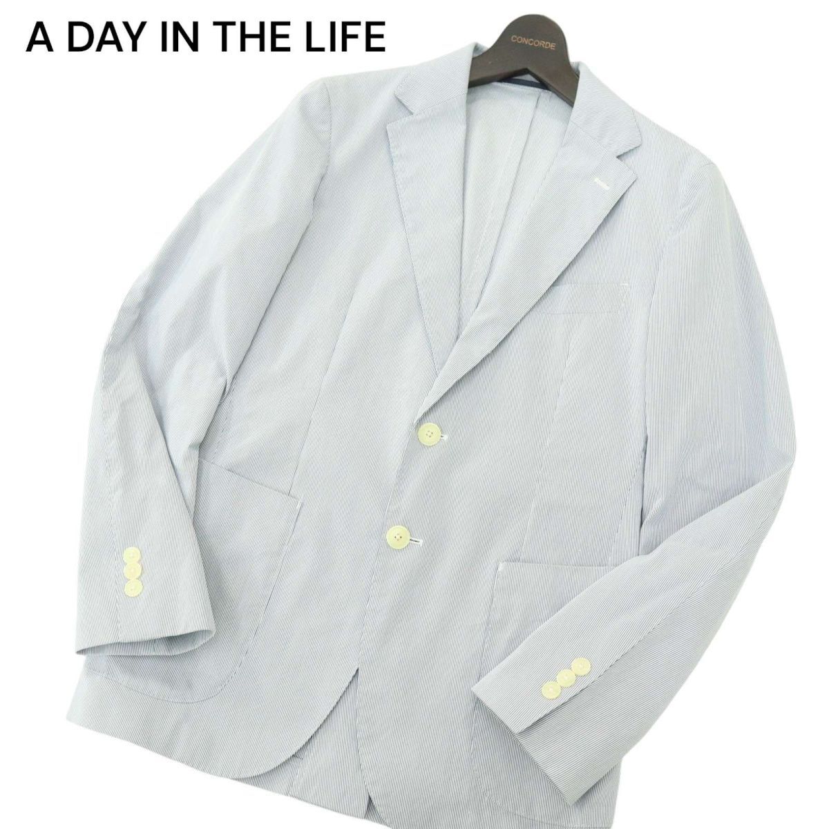 A DAY IN THE LIFE ユナイテッドアローズ 通年 ストライプ★ テーラード ジャケット ブレザー Sz.S　メンズ 紺 × 白　A4T04965_5#O_画像1
